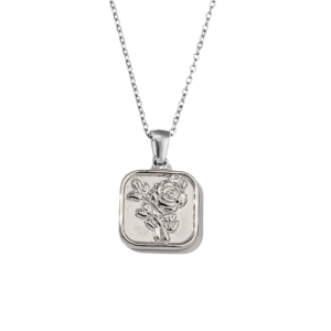 Rosette Rose Pendant Necklace - Silver